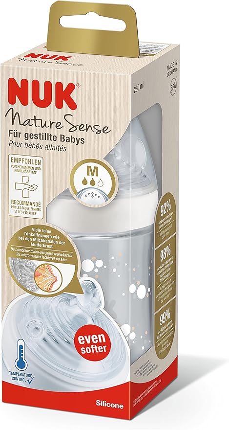 Biberón de vidrio Nuk Nature sense de 0 a 6 meses Rosado 240ml/ 8 onzas - Tortuguita Baby Store