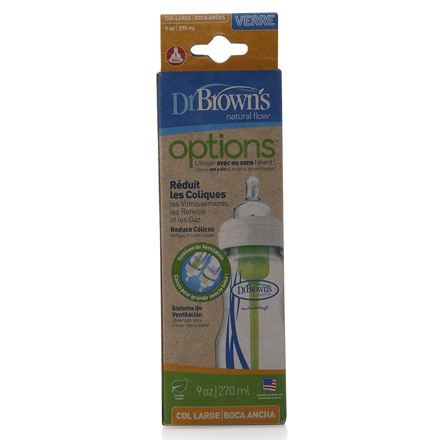 Biberón boca Ancha de Vidrio Options+ 9 onzas Dr. Brown's Dr. Brown's