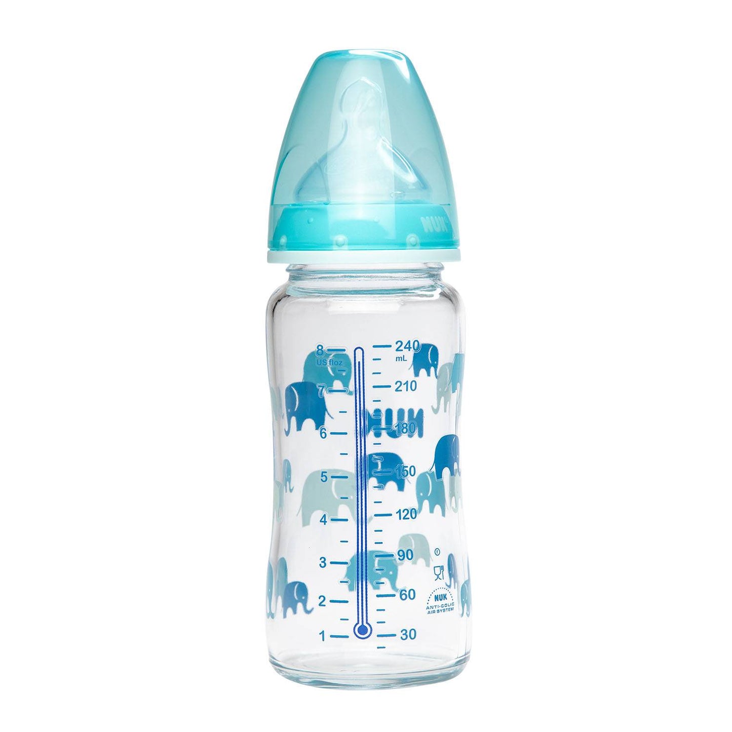 Biberón de vidrio Nuk First choice 0 a 6 meses verde 8 onzas/ 240 ml - Tortuguita Baby Store