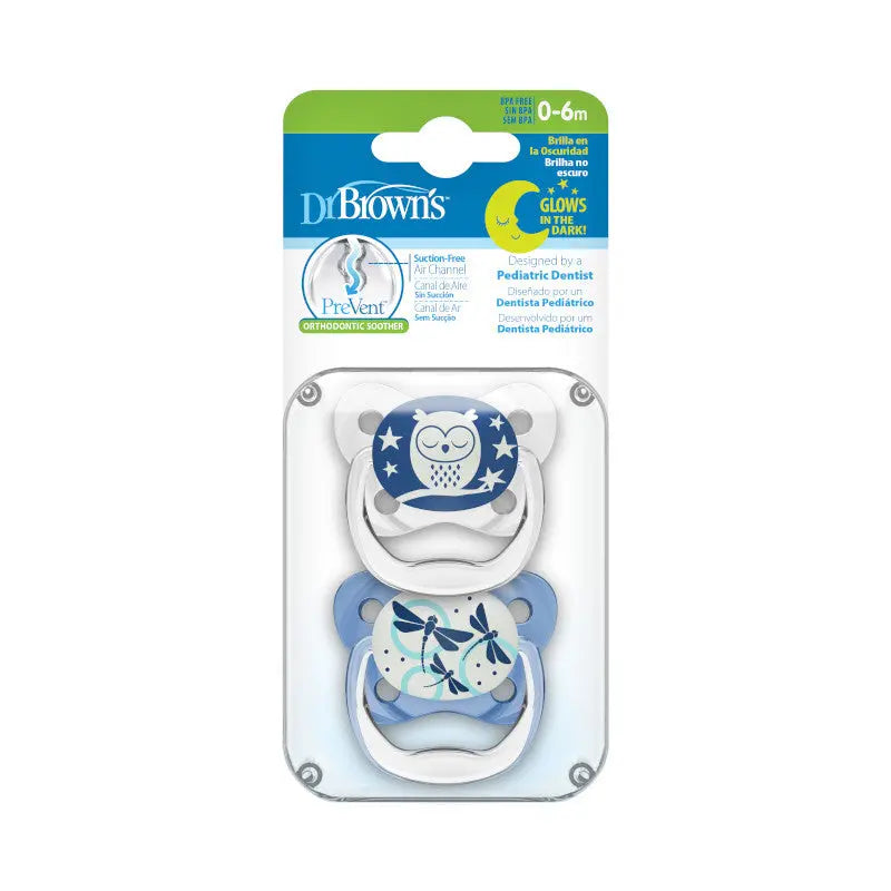 Pack chupones x 2 Unid. PreVent Niño que brilla en la oscuridad De 0 a 6 meses - Dr. Brown's Dr. Brown's