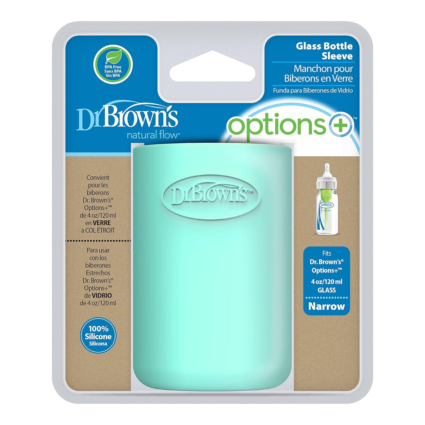 Funda protectora para biberones de vidrio boca estrecha 4 onzas Menta Light Dr. brown's