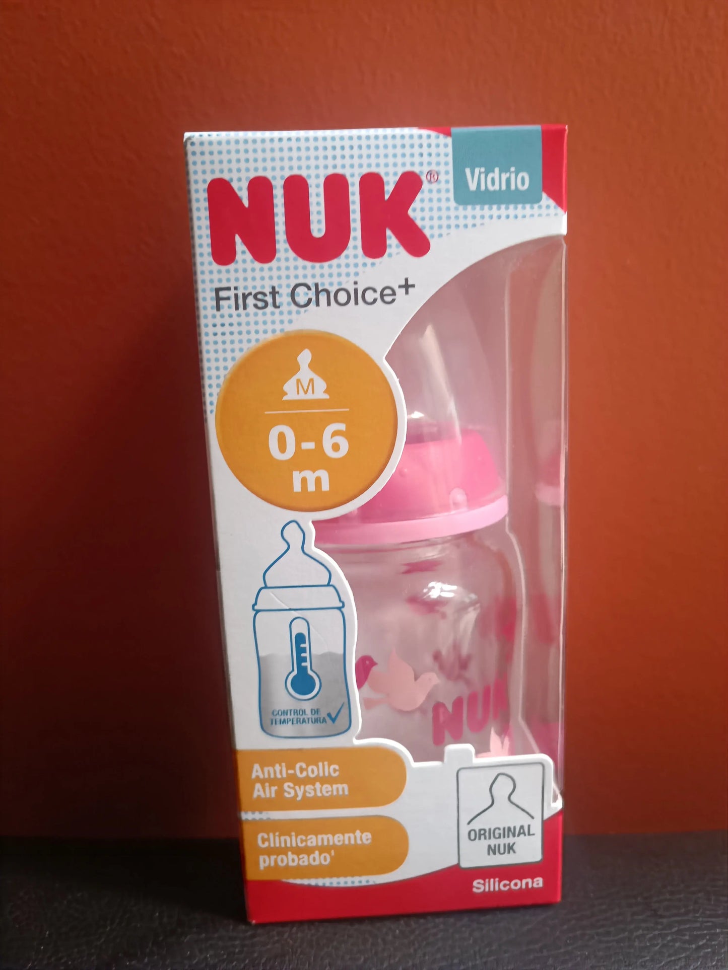 Biberón de vidrio Nuk First choice 0 a 6 meses Rosado 4 onzas/ 120 ml Tortuguita Baby Store