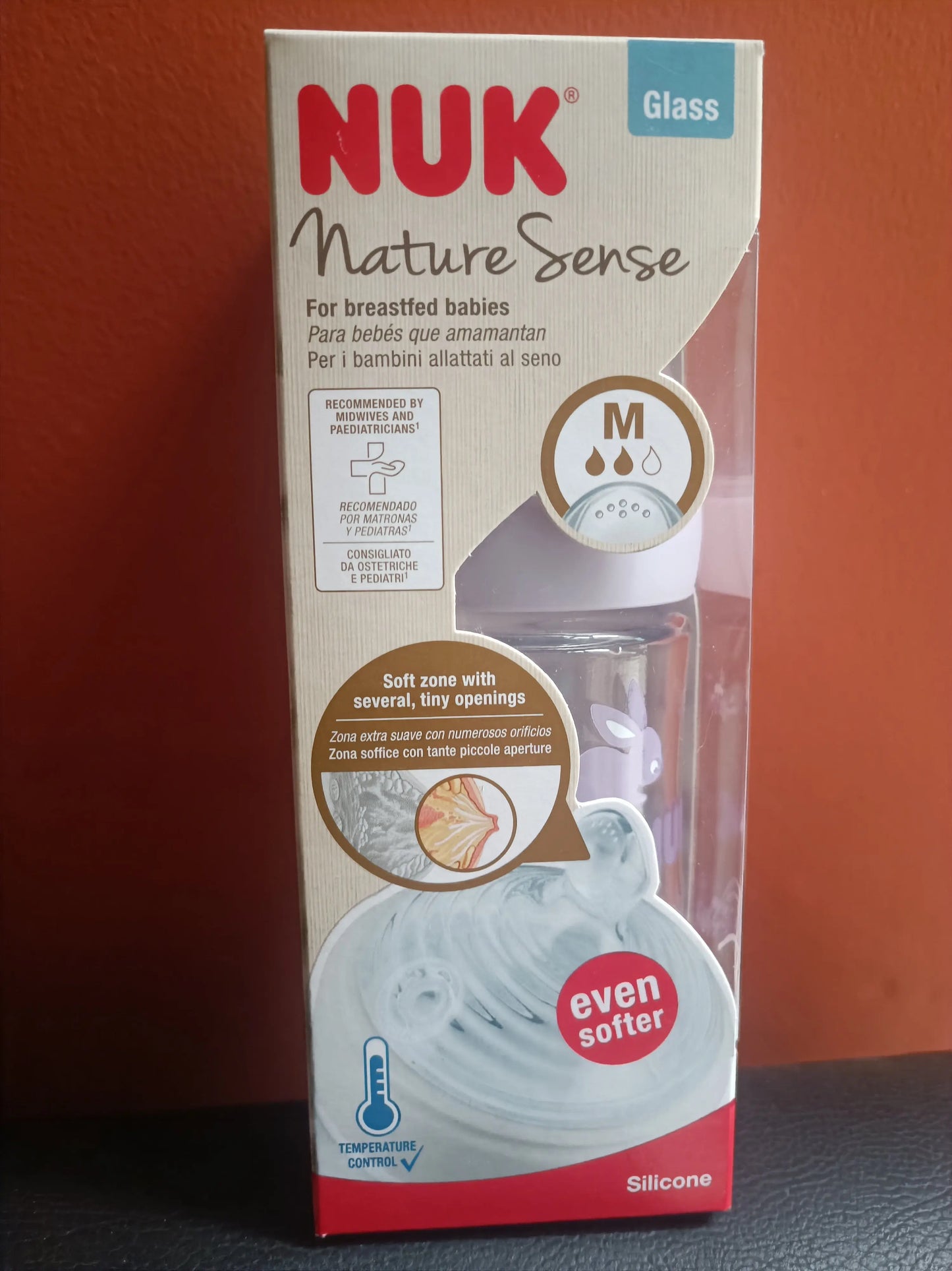 Biberón de vidrio Nuk Nature sense de 0 a 6 meses Lila 240ml/ 8 onzas Tortuguita Baby Store