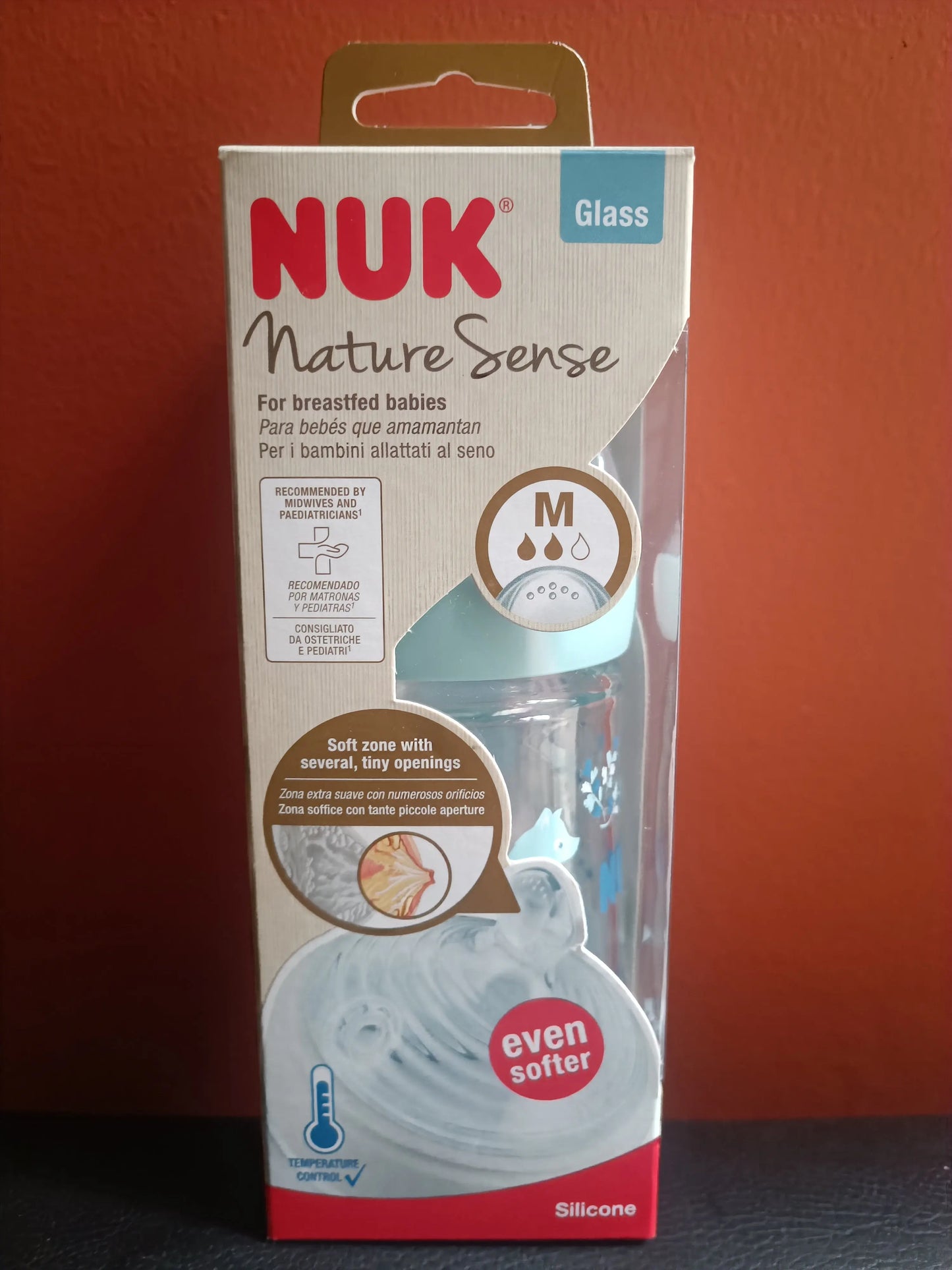 Biberón de vidrio Nuk Nature sense de 0 a 6 meses celeste 240ml/ 8 onzas Tortuguita Baby Store