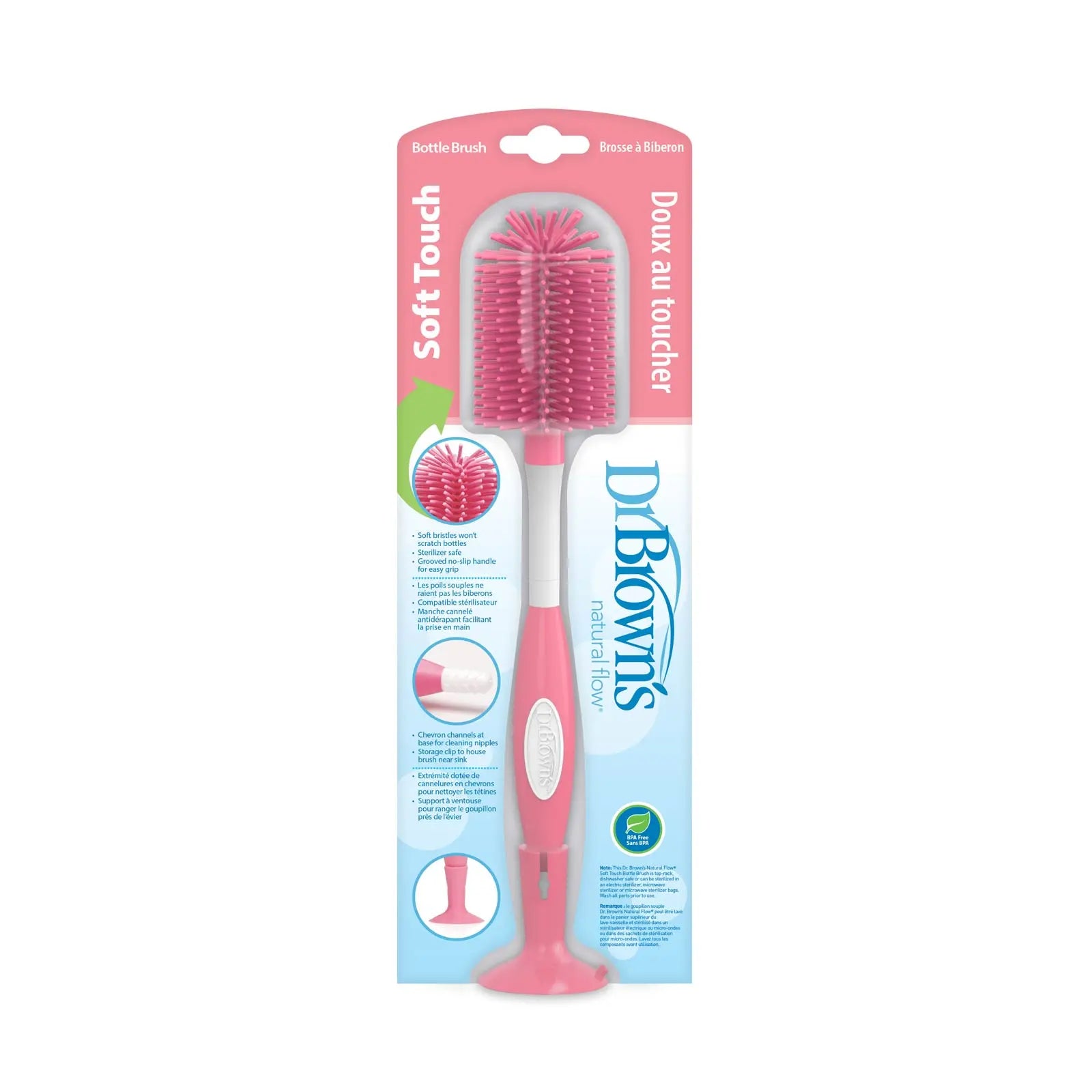 Cepillo Suave de Limpieza  (sin metal y sin esponja) Rosado - Dr. Brown's Dr. Brown's