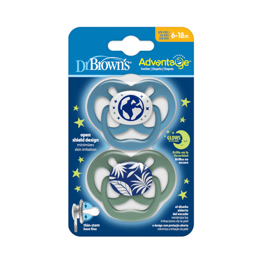 Pack de Chupones x 2 unid. Advantage Azul de 6 a 18 meses que brilla en la oscuridad - Dr. Brown's