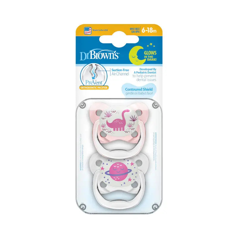 Pack chupones x 2 Unid. PreVent Niña que brilla en la oscuridad De 6 a 18 meses - Dr. Brown's Dr. Brown's