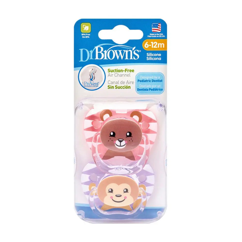 Pack de Chupones x 2 unid. PreVent® Animal Faces de 6 a 18 meses Oso y Mono - Dr. Brown's Dr. Brown's