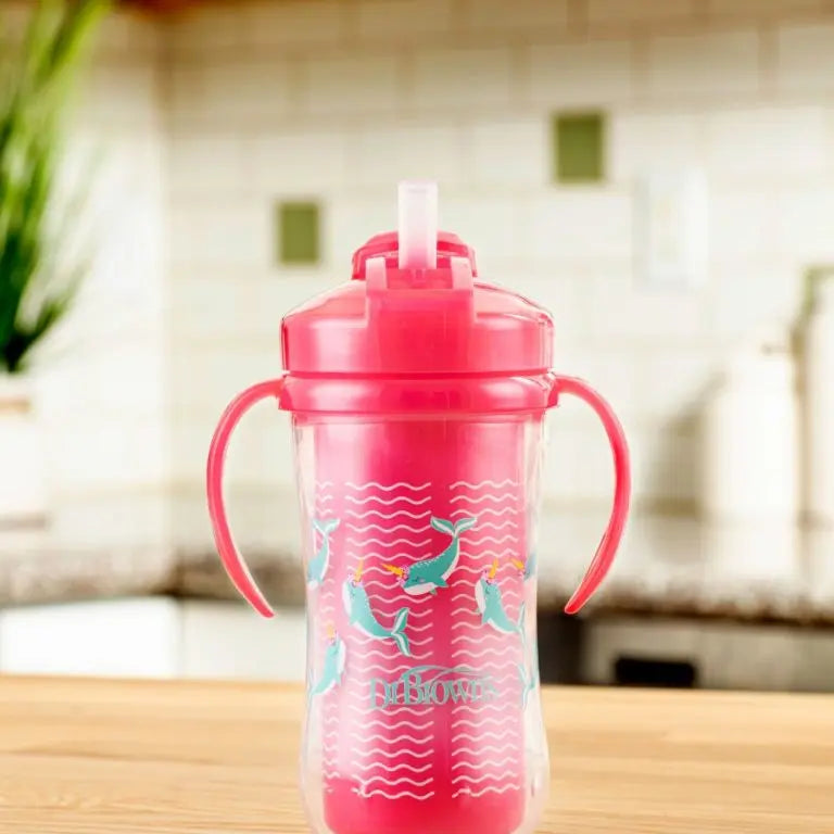 Vaso de transición con cañita de 10 oz./300ml con asas Rosa - Dr. Brown's Dr. Brown's