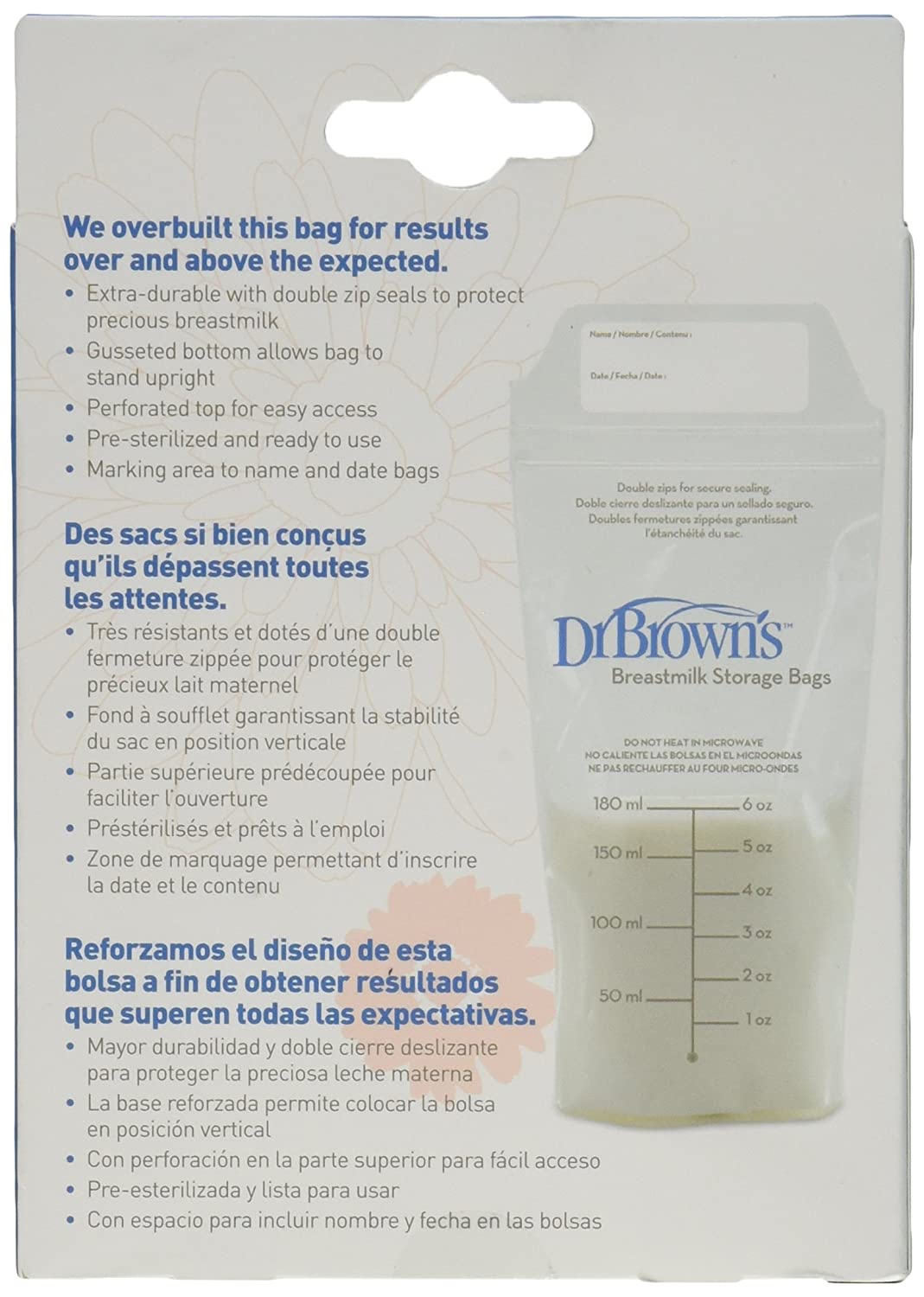 Bolsas de almacenamiento de leche materna 180 ml. 25 unidades - Dr Brown's
