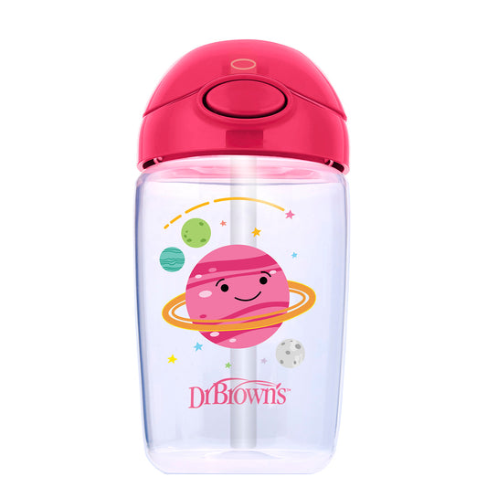 Vaso con cañita de 12 oz/350ml. Planetas Rosados - Dr. Brown's